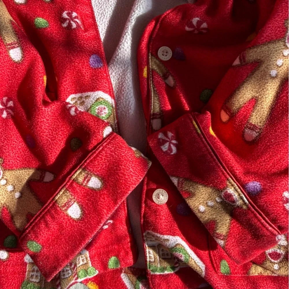 Nick & Nora Red Gingerbread House Sock Monkey Christmas Pajama Set XL/(14/16)